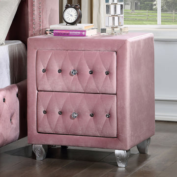 Beautiful Pink Color 1Pc Nightstand Bedroom Furniture Bedside Table Crystal Like Acrylic Knob 2 Drawers Storage Pink 2 Drawers Bedroom Bedside Cabinet Contemporary,Glam,Modern Easy Assembly Solid Wood,Velvet