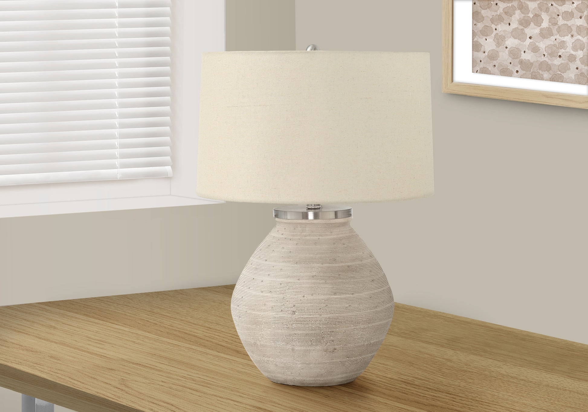 Lighting, 25"H, Table Lamp, Cream Concrete, Beige Shade, Contemporary Cream Concrete