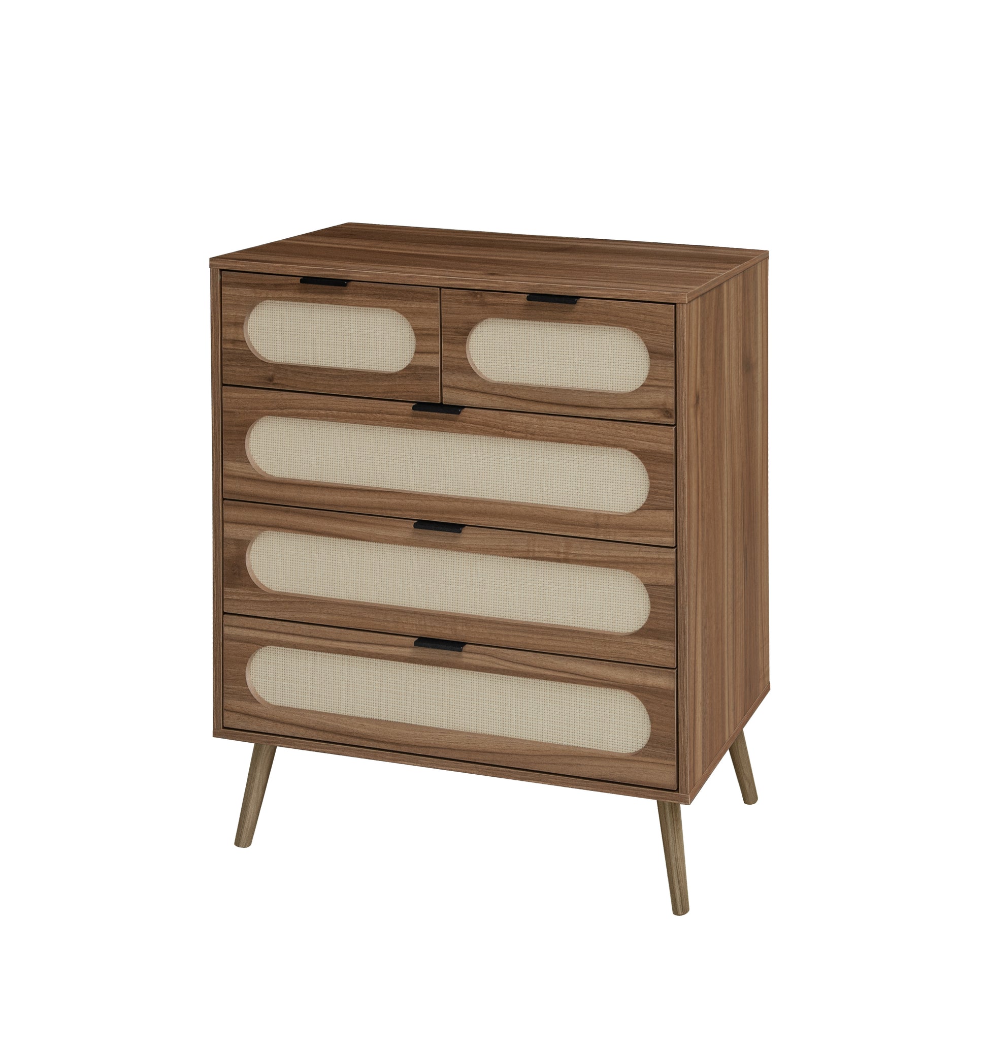 5 Drawer Cabinet, Accent Storage Cabinet, Suitable For Living Room, Bedroom, Dining Room, Study Walnut Mdf