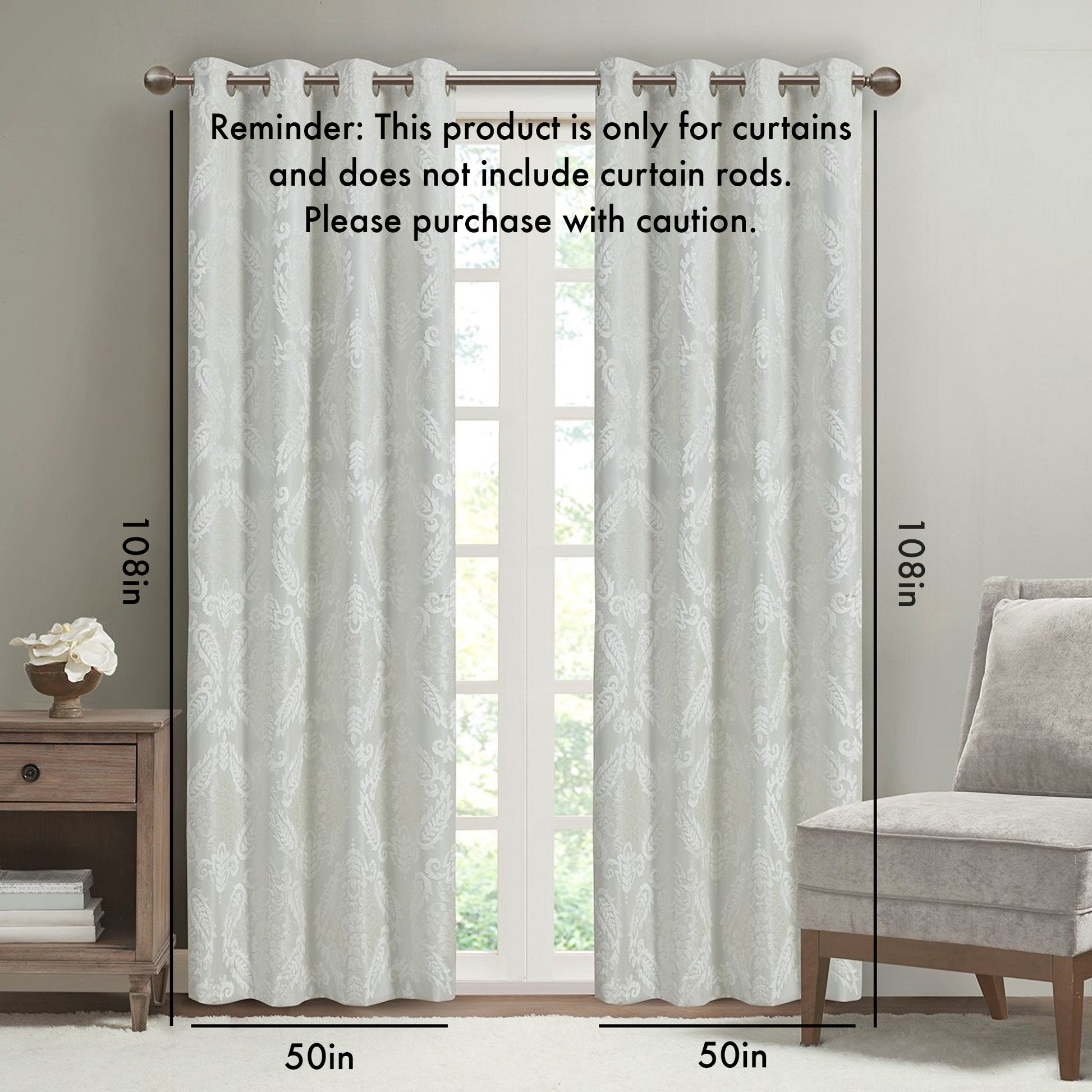 Knitted Jacquard Paisley Total Blackout Grommet Top Curtain Panel Only 1 Pc Panel White Polyester