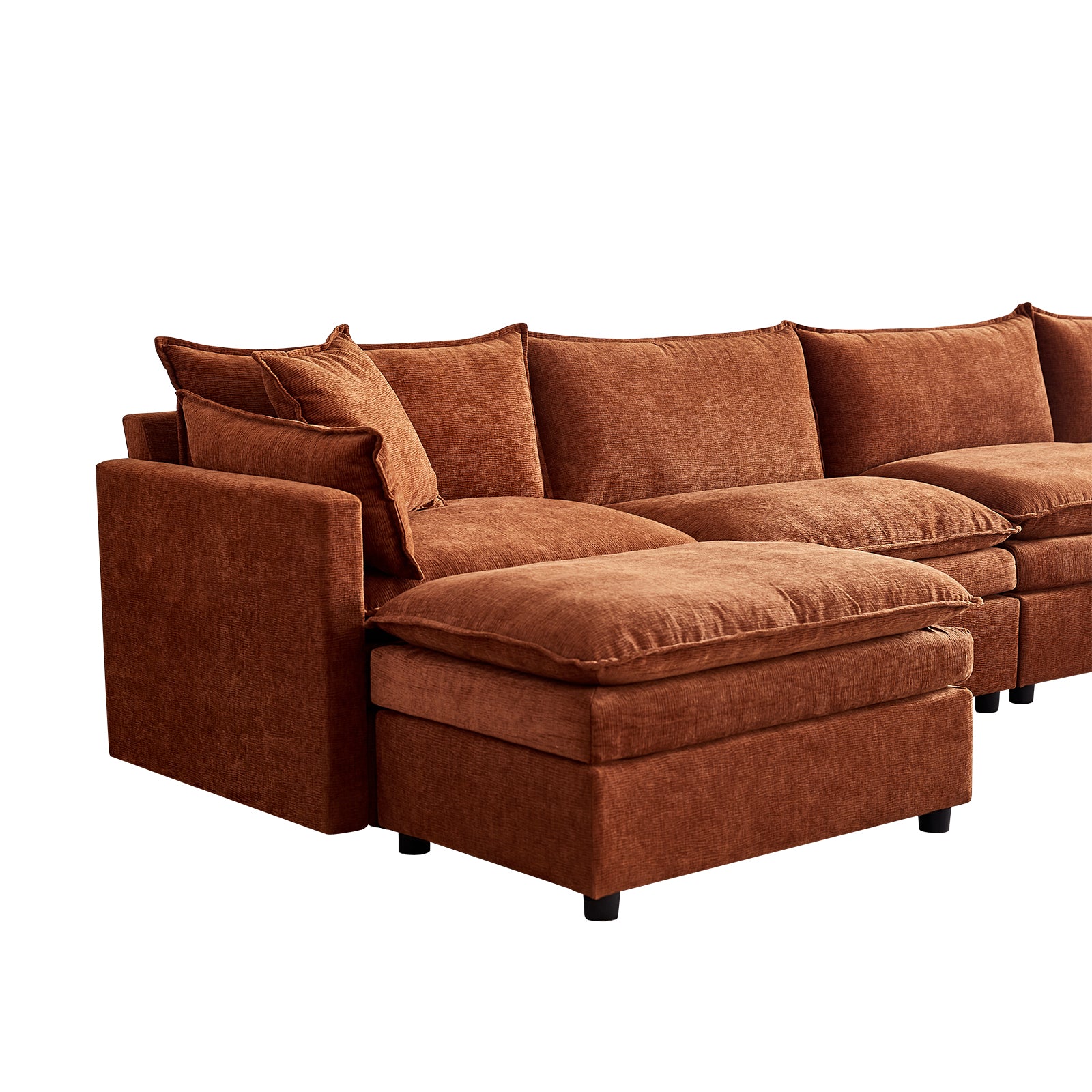 142.52"Modern Chenille U Shaped Sectional Sofa With Convertible Chaise, Comfy Cloud Couch Deep Sectional Sofa With Ottomans For Living Room Orange Wood Foam Chenille 4 Seat