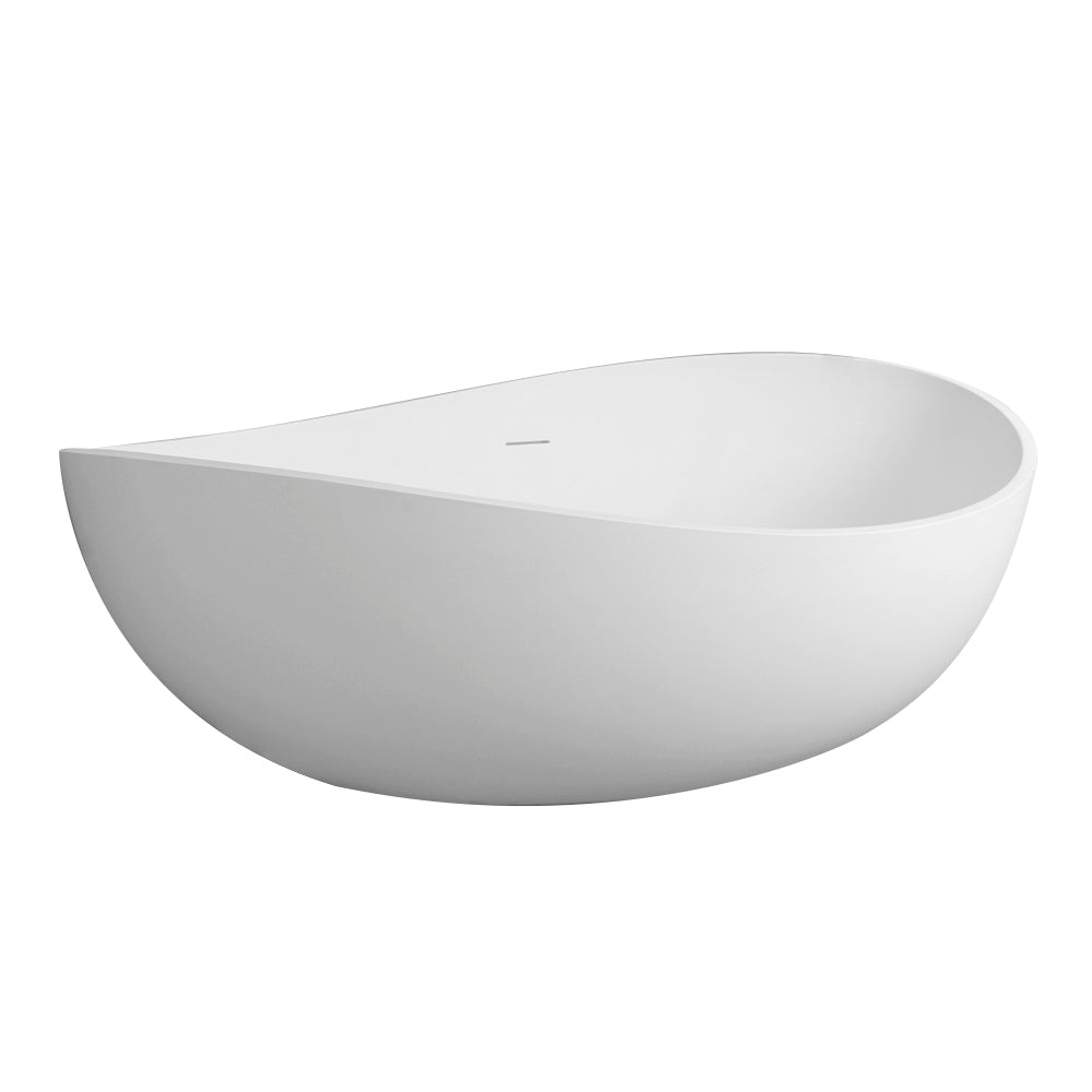 63" Freestanding Solid Surface Bathtub, Luxury Engineered Stone Resin Freestanding Soaking Bathtub With Overflow And Pop Up Drain For Contemporary Bathroom, Matte White 24S05 63Mw White Bathroom Freestanding Tubs Soaking Solid Surface