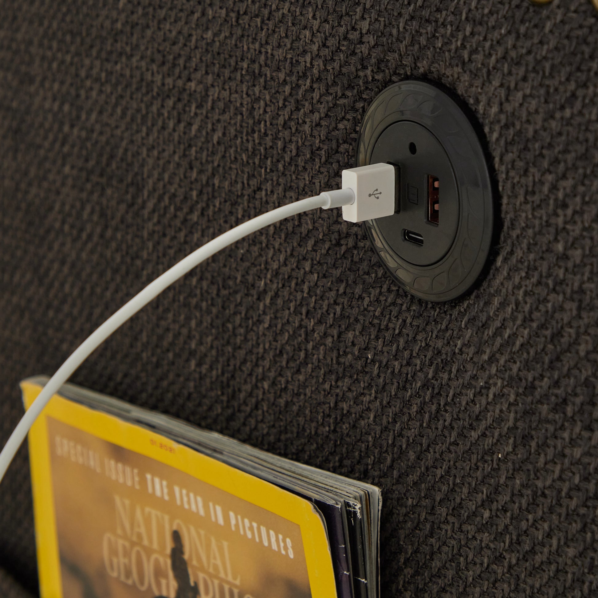 Dark Grey 360 Degree Swivel Rotating Accent Chair With Usb And Magazine Book For Living Room And Hotel Bed Room,Upholstered Accent Chair With Cooper Nail Dark Grey White Primary Living Space American Design,Classic,Modern Pine Foam Wood Fabric