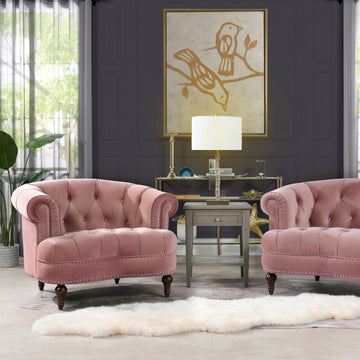 La Rosa Victorian Tufted Upholstered Accent Chair, Ash Rose Pink Velvet Pink Foam Velvet