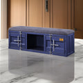 Industrial Metal And Fabric Bench With Open Storage, Blue And Gray Blue Grey Fabric Metal