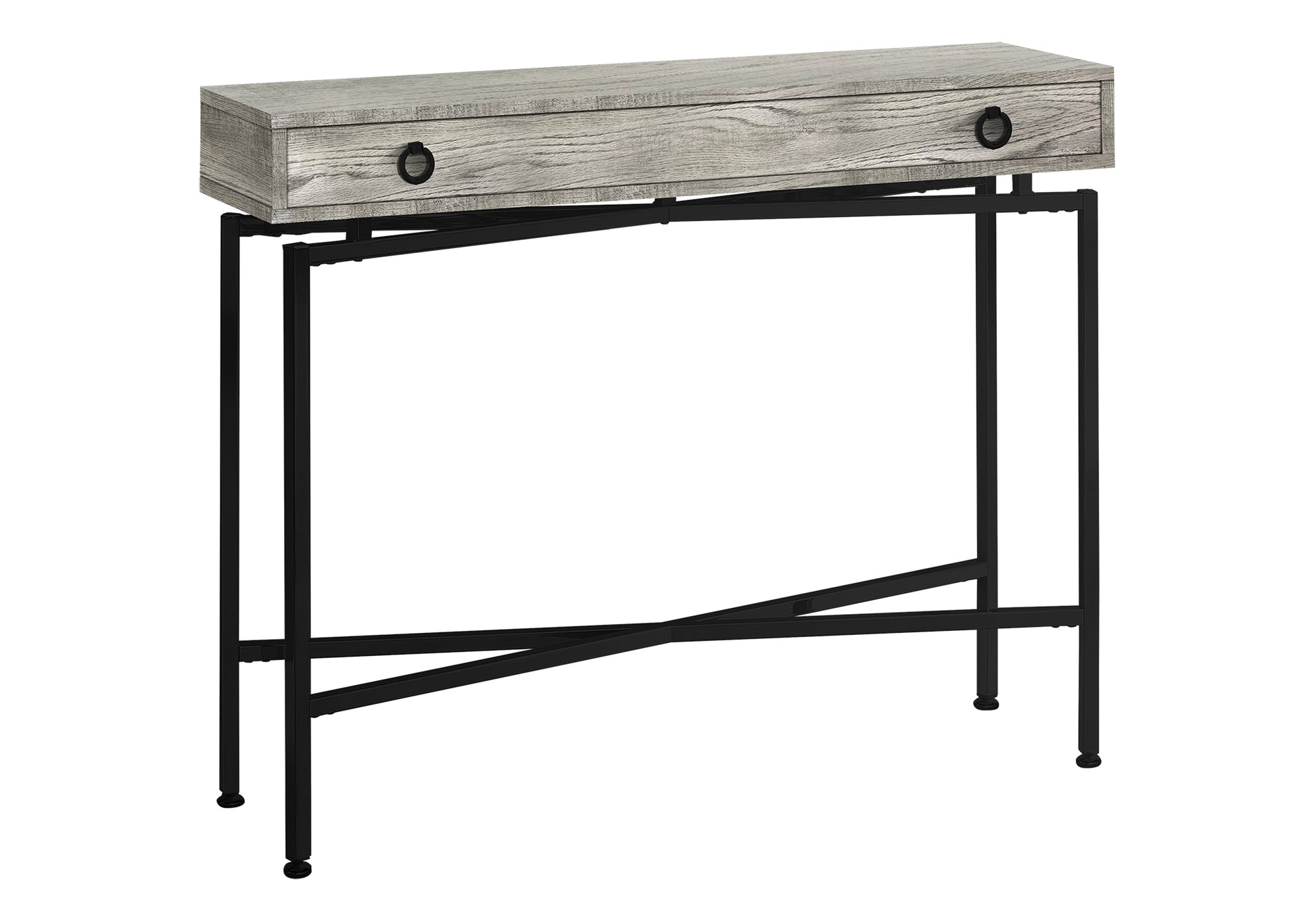 Accent Table, Console, Entryway, Narrow, Sofa, Storage Drawer, Living Room, Bedroom, Grey Laminate, Black Metal, Contemporary, Modern Grey Particle Board