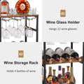 Versatile Liquor Stand For Home Bar, Wine Rack Freestanding Floor, Mini Bar Table For Liquor Whiskey Wine, 3 Tier Trapezoidal Liquor Bottle Display Shelf With Glass Holder And Fences Walnut Black