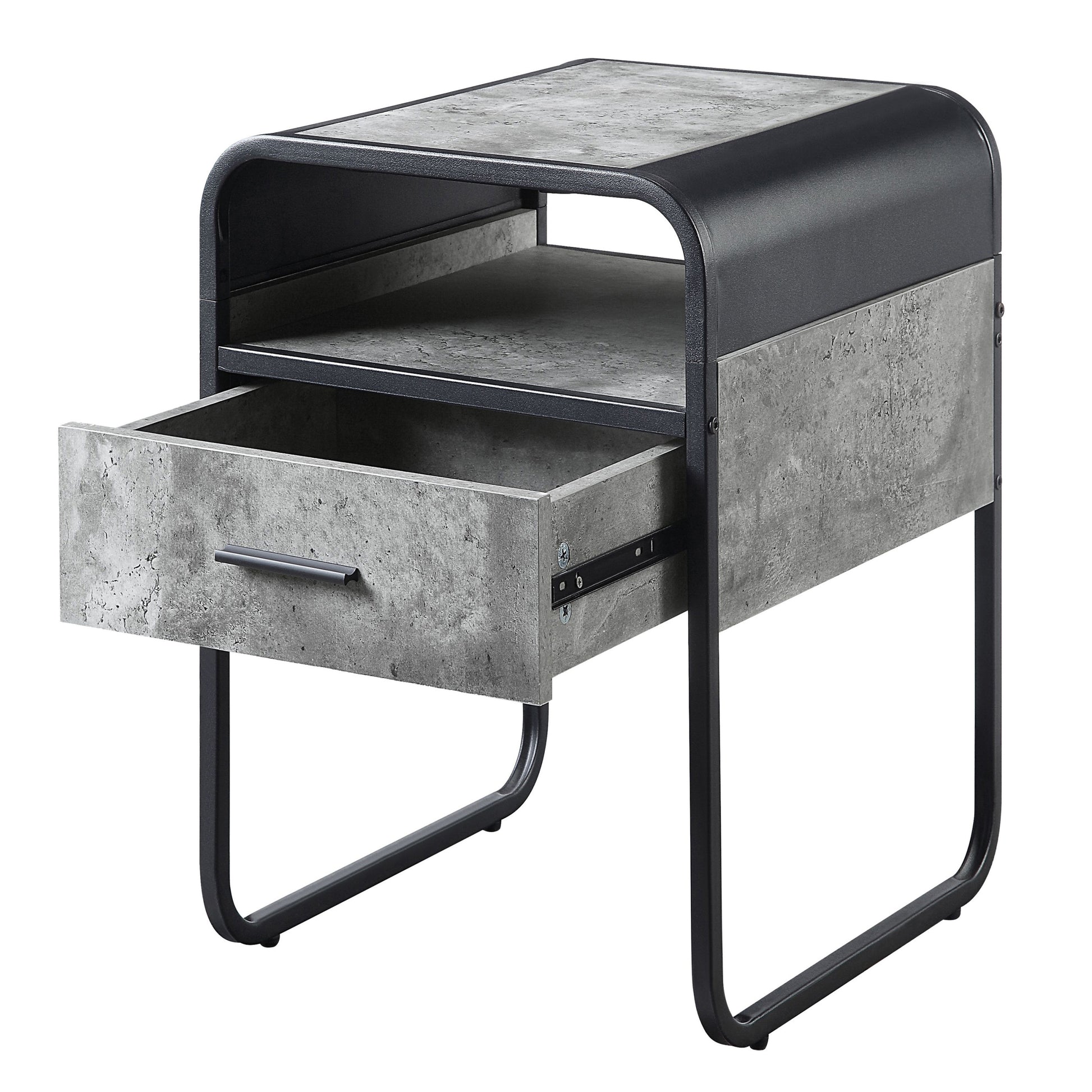 Concrete Grey And Black 1 Drawer End Table Black Grey Primary Living Space Modern Drawers Rectangular Wood Metal Sled