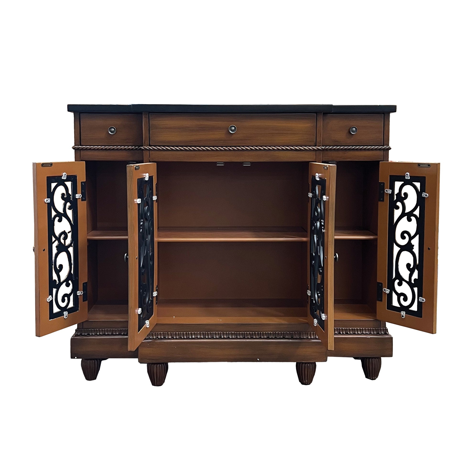 Oak 4 Door Console Cabinet With 3 Drawer Freestanding 3 4 Drawers Oak Oak Primary Living Space Drawers Included Traditional Solid Wood Mdf