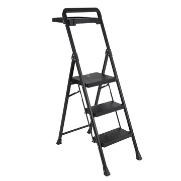 3 Step Ladder Folding Step Stool Ladders For Home Lightweight 300Lbs Capacity Step Ladder Suitable For Home And Office Amber Graphite,Black Metal