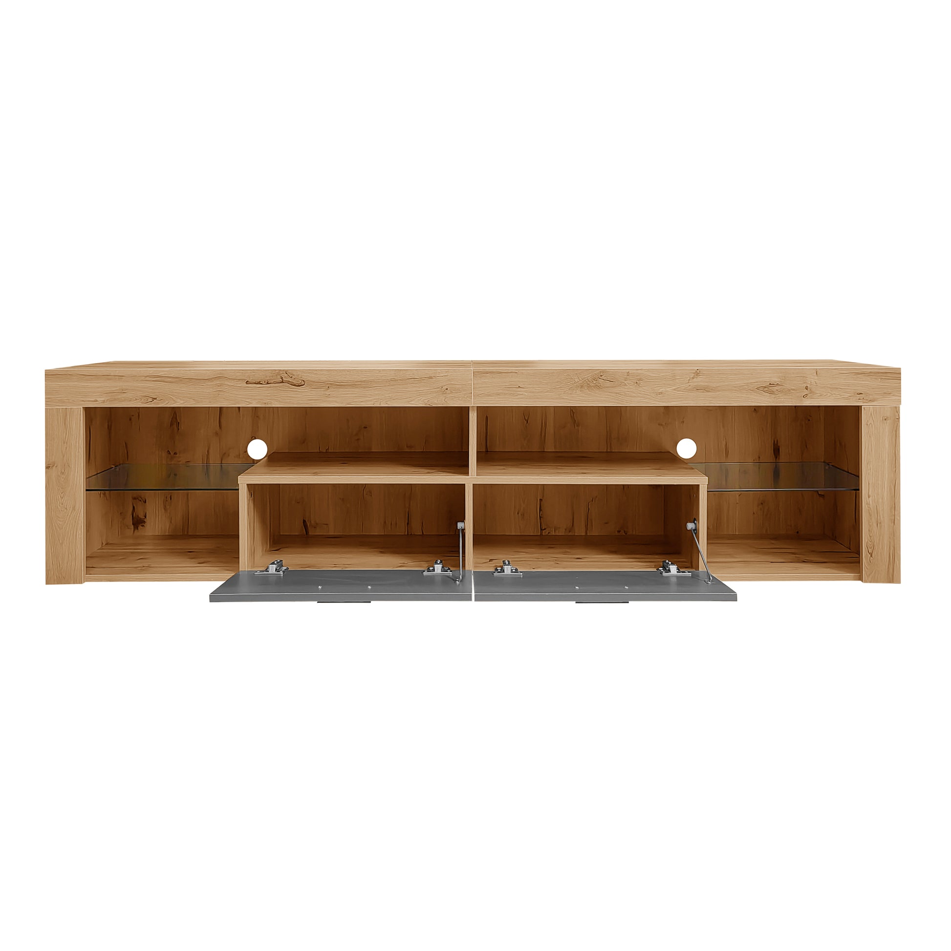 Modern Design Tv Stands For Tvs Up To 80'', Led Light Entertainment Center, Media Console With 6 Storage Cabinets, Tv Cabinet For Living Room, Bedroom, Home Theatre Black,Wood Brown Primary Living Space 70 79 Inches 70 79 Inches Modern 75 Inches Particle