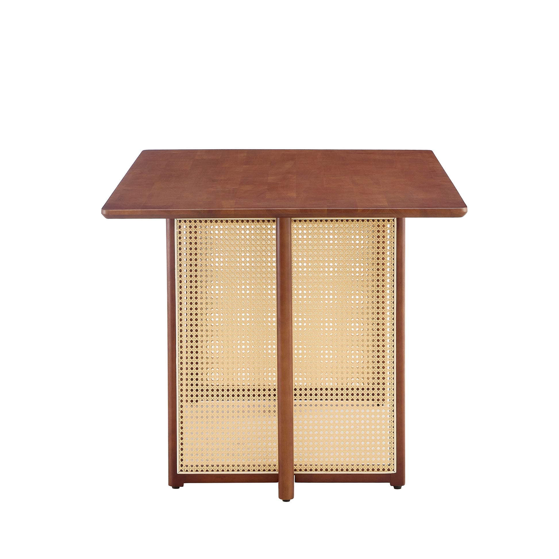 Chinese Country Retro Solid Wood Dining Table, Simple Modern Imitation Rattan Dining Table, Wooden Dining Table, Desk. Suitable For Dining Room, Living Room, Office Walnut Rubber Wood