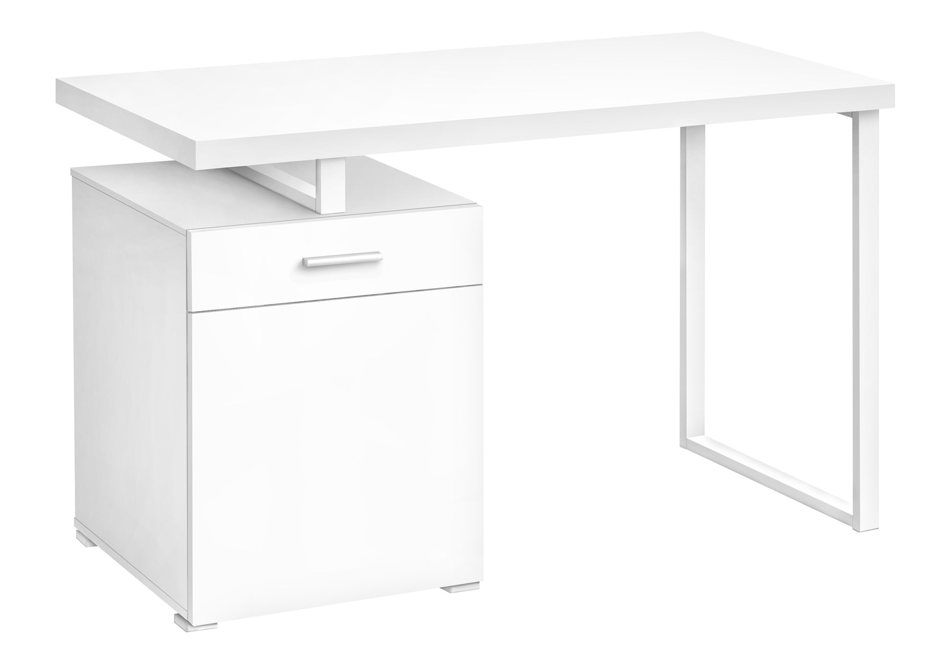 Computer Desk, Home Office, Laptop, Left, Right Set Up, Storage Drawers, 48"L, Work, White Laminate, White Metal, Contemporary, Modern White Particle Board