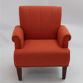 1Pc Traditional Accent Chair Rolled Arms Trim Soft Fabric Upholstered Furniture For Living Room Bedroom Office Orange 30