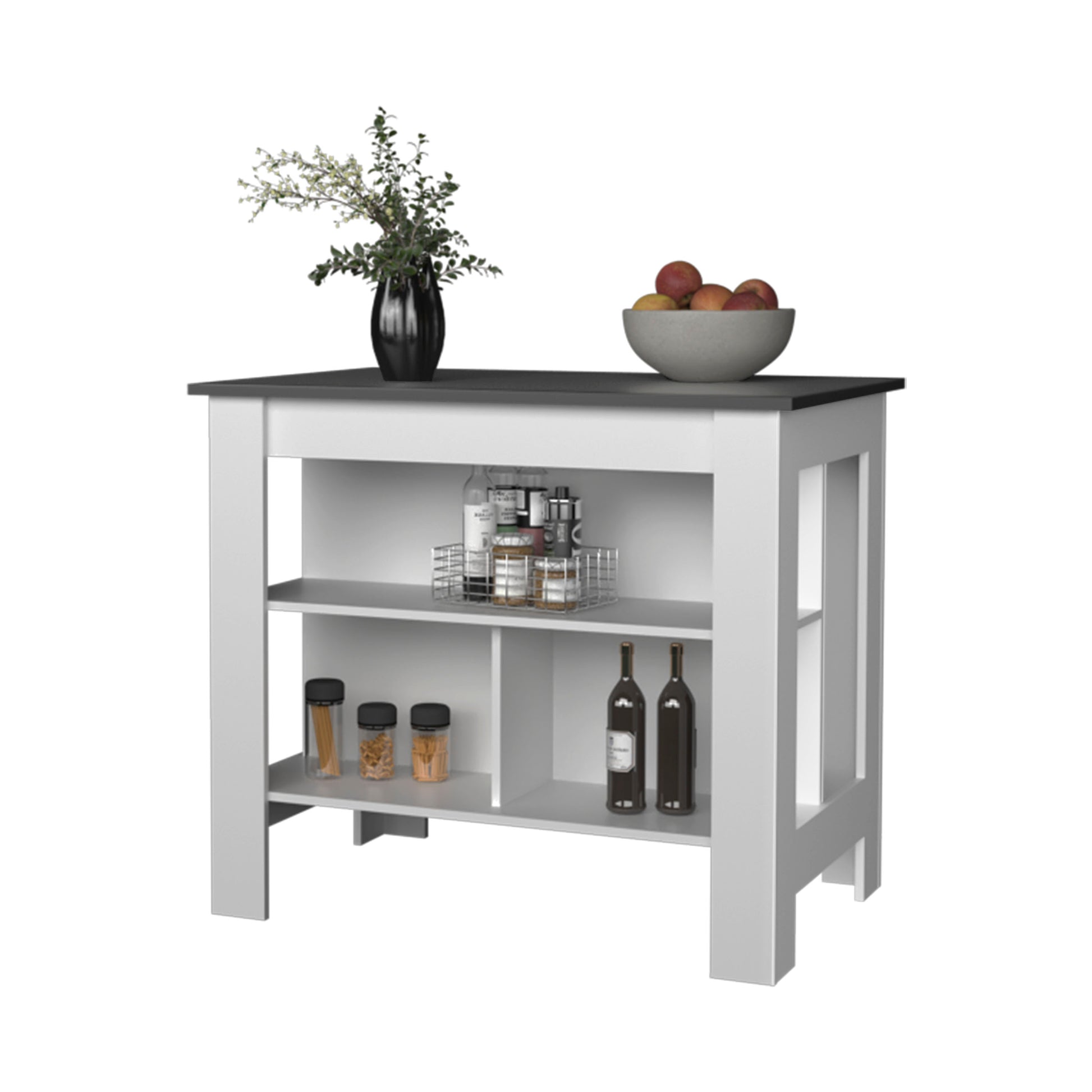 Aztec Kitchen Island In Melamine With Open Storage, Grey White Grey White Kitchen Modern Rectangular Pine Particle Board Melamine Medium 40 55In