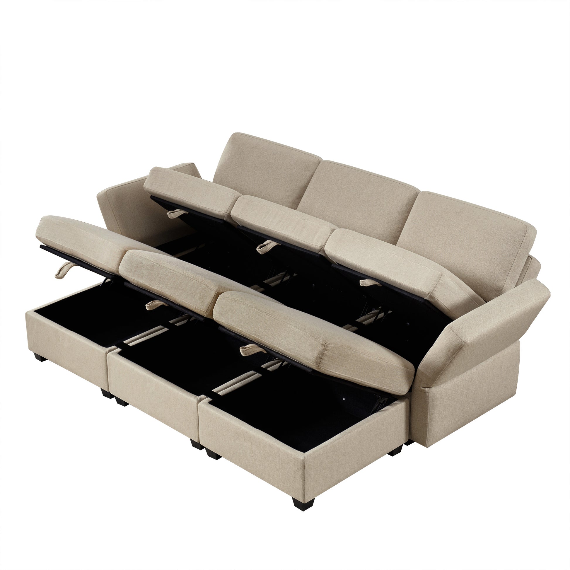 Modular Sectional Sofa Couch Bed With Storage 6 Seater, Sleeper Sofa Bed Couch With Reversible Chaise Ottomans, Adjustable Arms And Backs Beige Beige Polyester 3 Seat