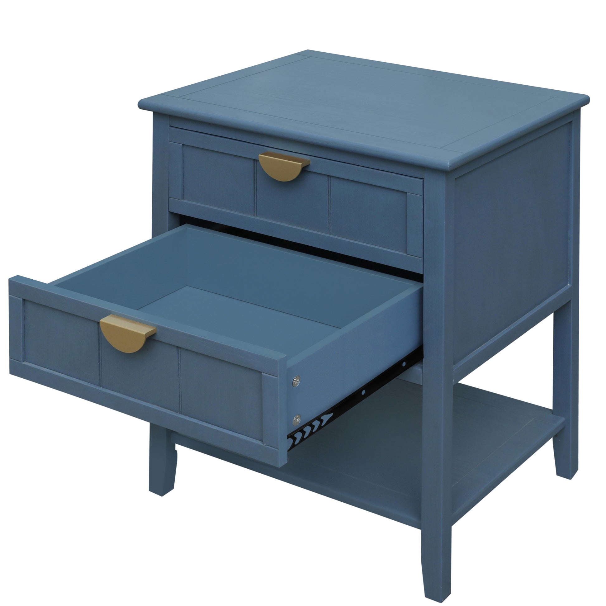 2 Drawer Side Table,American Style, End Table,Suitable For Bedroom, Living Room, Study Blue Mdf