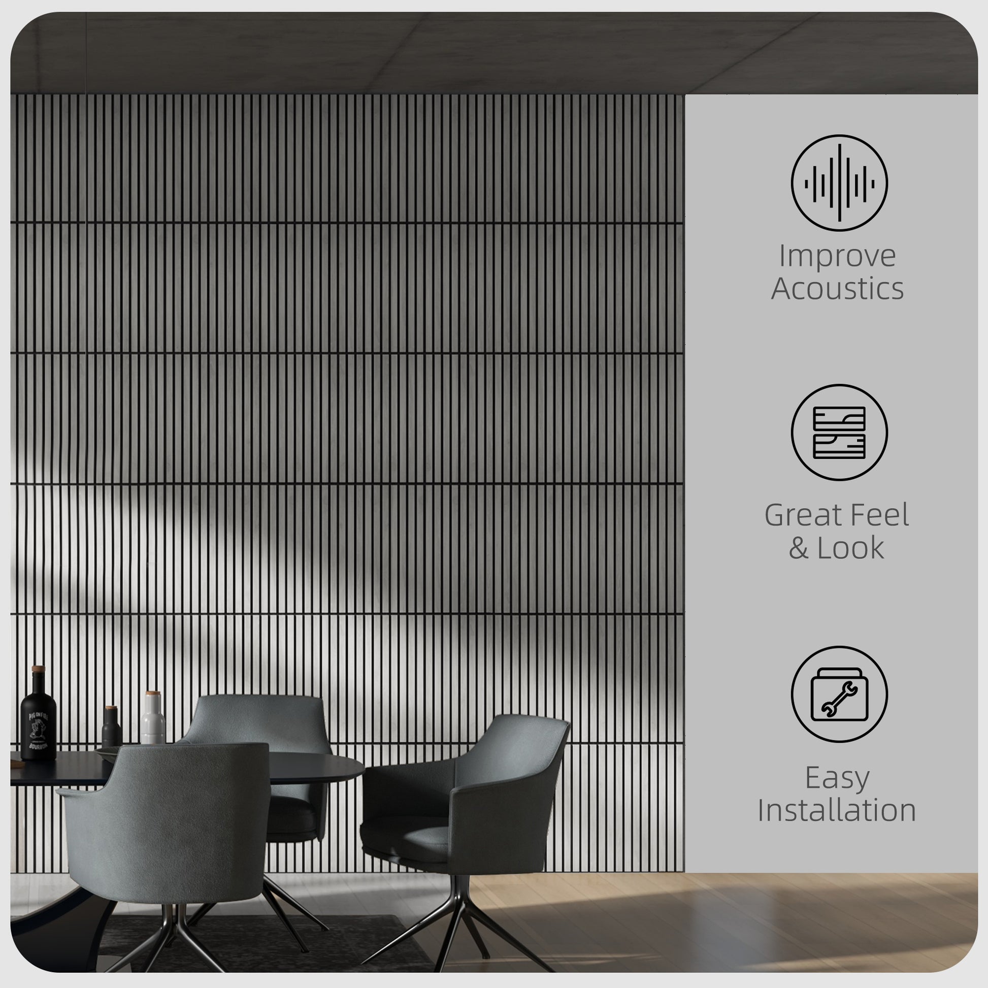 Homcom 4 Pack 3D Faux Wood Wall Panels, 24" X 24" Sound Absorbing Acoustic Panels, Wood Slat Wall Panels For Interior Wall Decor, Ceiling, Gray Gray Mdf