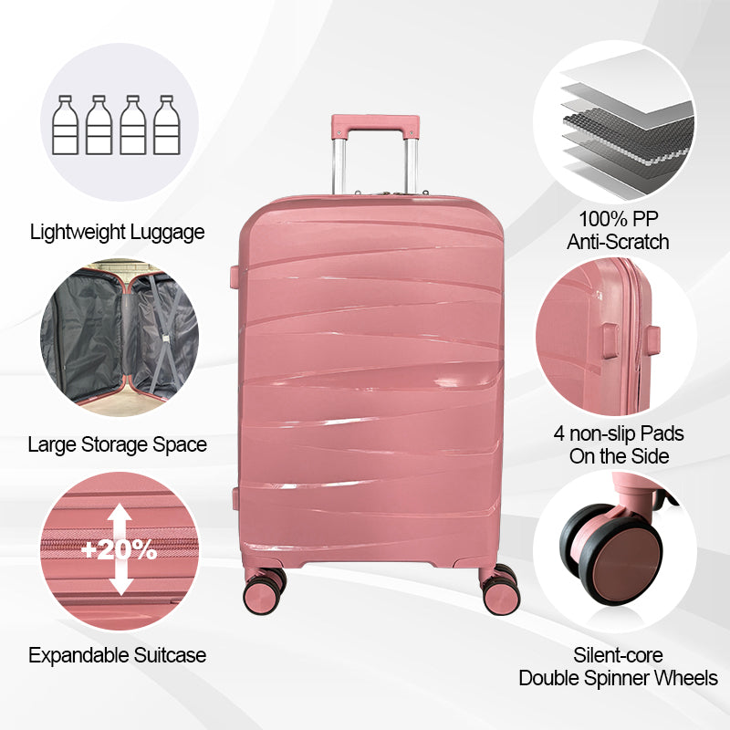 Hardside Luggage Sets 3 Pieces, Expandable Luggages Spinner Suitcase With Tsa Lock Lightweight Carry On Luggage 20Inch 24Inch 28Inch Rose Gold Polypropylene