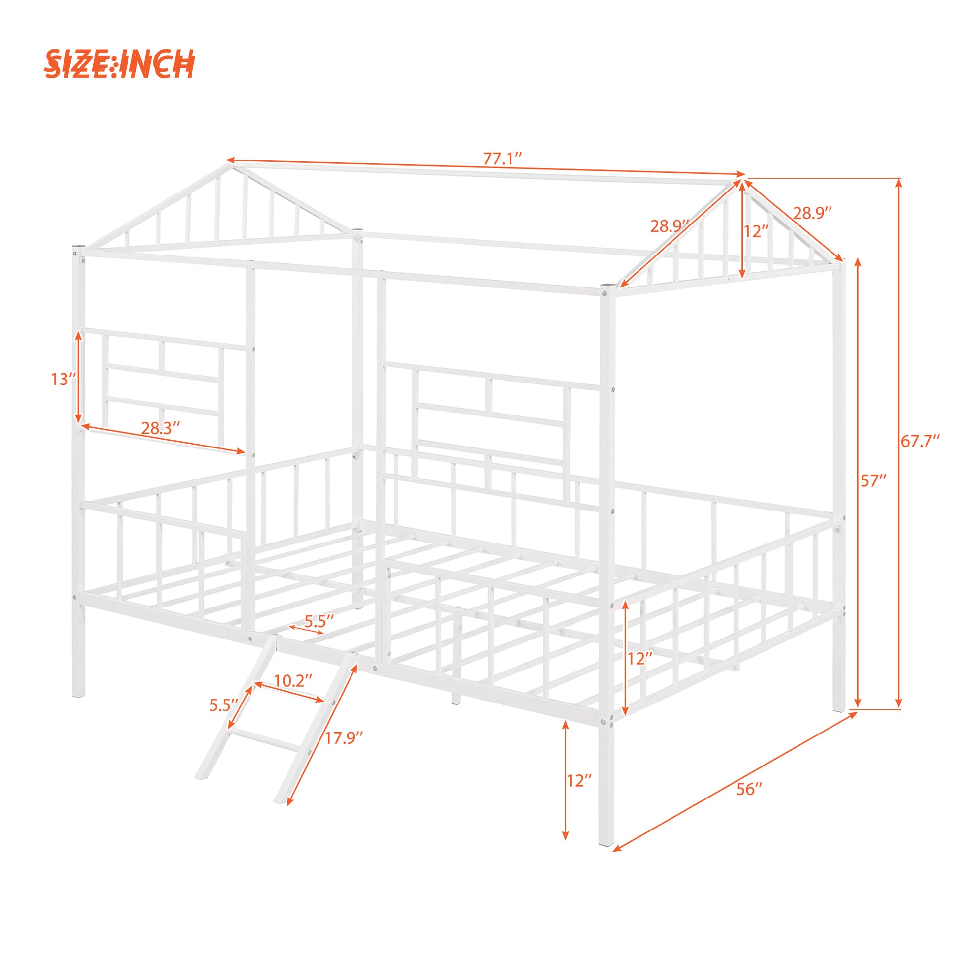 Metal House Bed Frame Full Size With Slatted Support No Box Spring Needed White Full White Metal