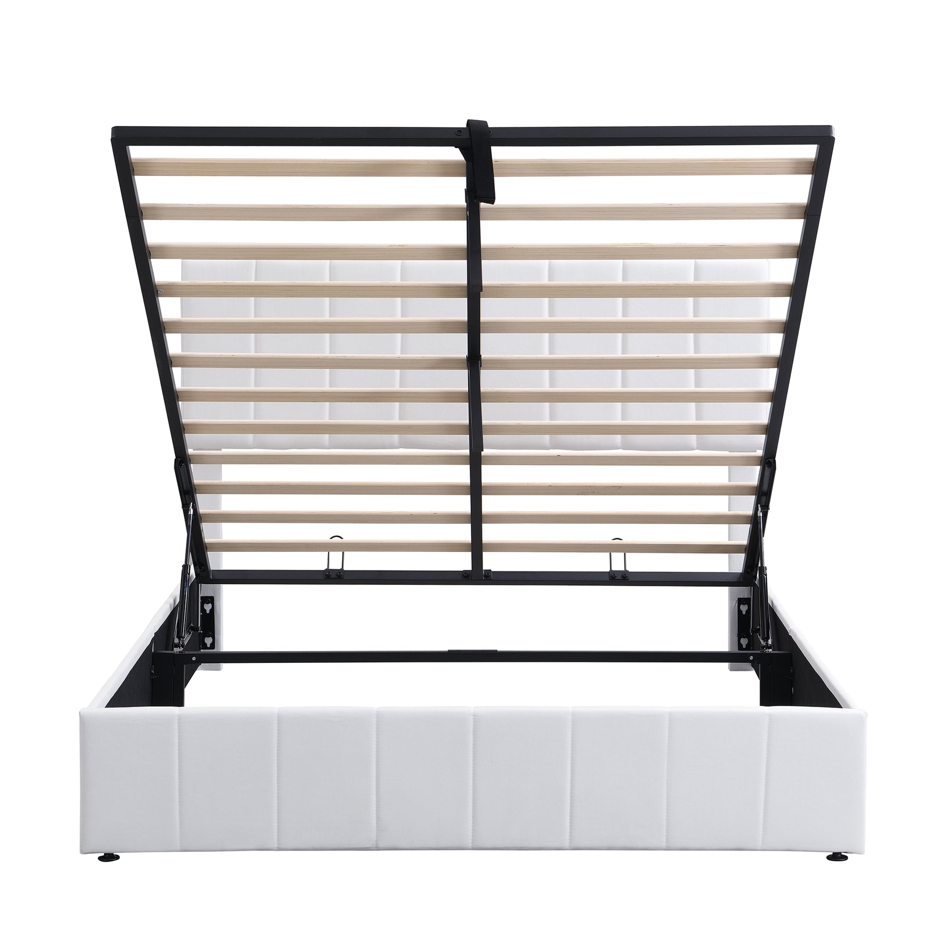 Queen Size Upholstered Platform Bed With A Hydraulic Storage System White Old Sku: Lp000211Aak White Upholstered