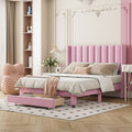 Full Size Storage Bed Velvet Upholstered Platform Bed With A Big Drawer Pink Old Sku:Wf296850Aah Full Pink Velvet