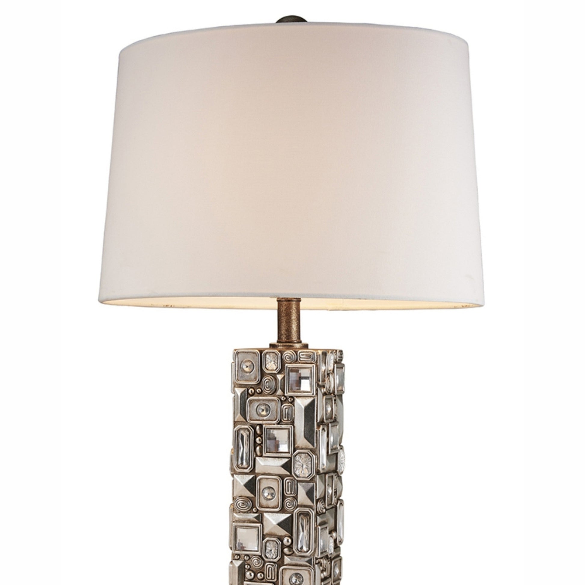 28" Tall Polyresin Table Lamp "Sierra" With Abstract Mirror Design Silver Polyresin