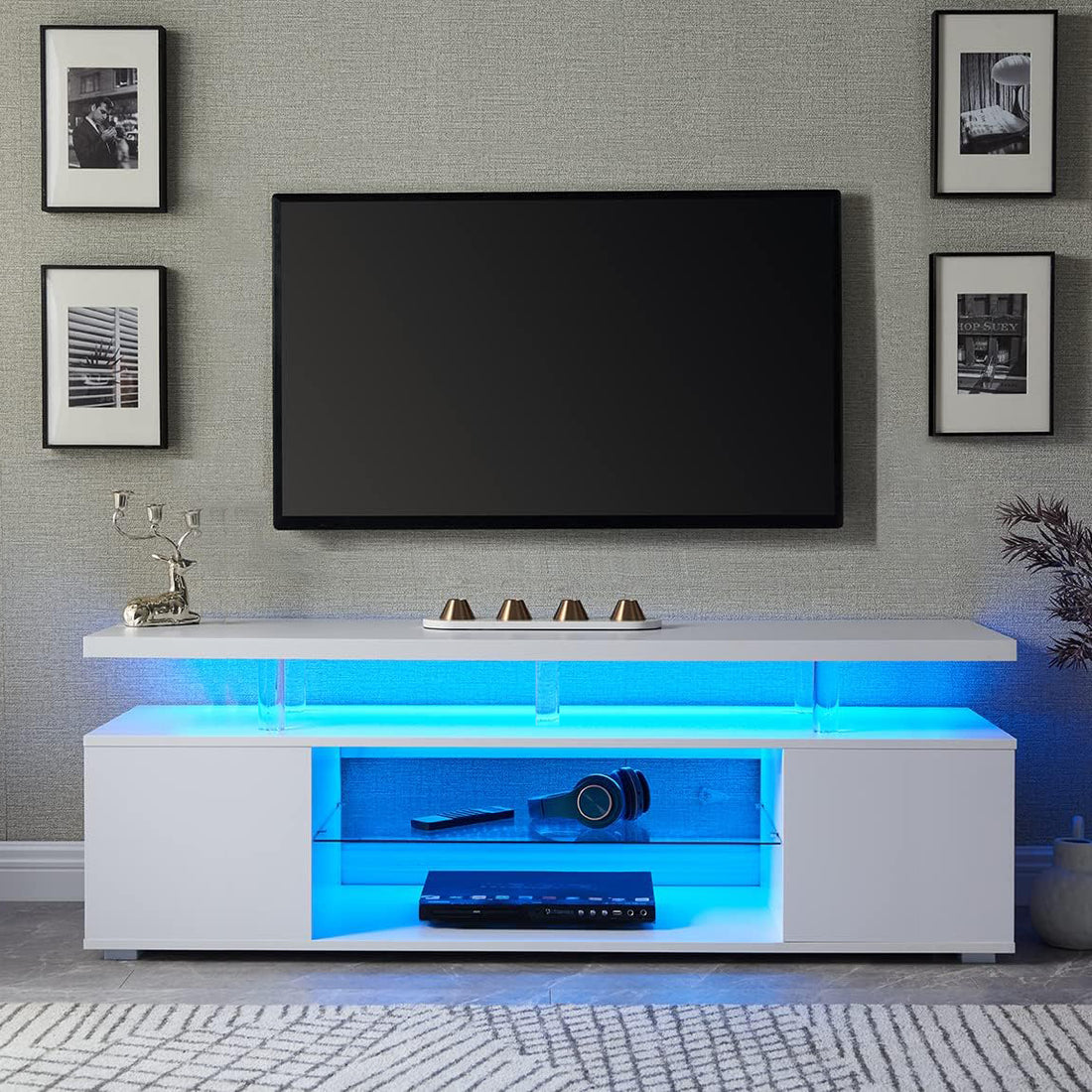 Tv Stand For 70 Inch Tv Led Gaming Entertainment Center Media Storage Console Table With Large Side Cabinet For Living Room White White Primary Living Space 60 69 Inches American Design,Modern 70 Inches Engineered Wood