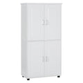 Tall And Wide Bathroom Floor Storage Cabinet, Bathroom Storage Unit, Freestanding Cabinet With 4 Doors, Adjustable Shelves, White White Mdf