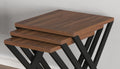 Kira Nesting Table 3 Pieces, Metal Legs Wood Base Nesting Table, Walnut Walnut Brown Contemporary Rectangular Wood