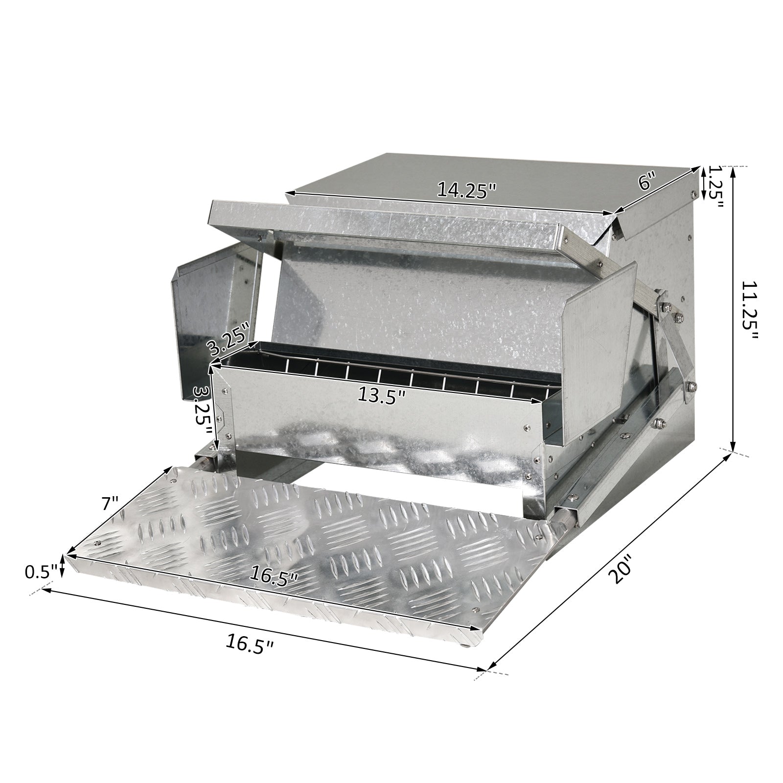 Pawhut 25 Lbs Capacity Automatic Chicken Poultry Feeder With A Galvanized Steel And Aluminium Build, Weatherproof Design Silver Aluminum