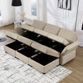 Modular Sectional Sofa Couch Bed With Storage 6 Seater, Sleeper Sofa Bed Couch With Reversible Chaise Ottomans, Adjustable Arms And Backs Beige Beige Polyester 3 Seat