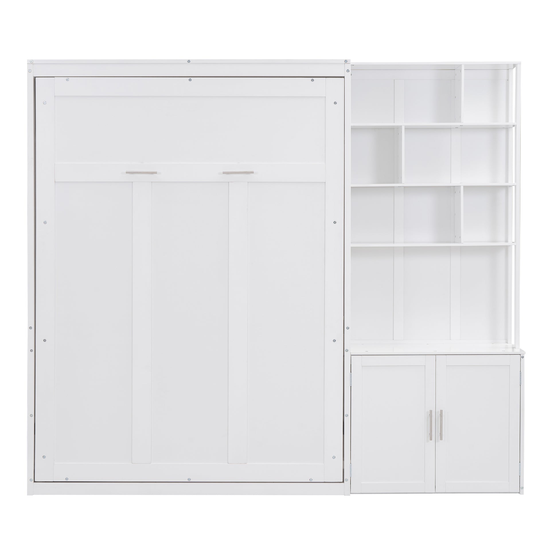 Full Size Murphy Bed With Multiple Storage Shelves And A Cabinet, White Box Spring Not Required Full White Wood Bedroom Murphy Solid Wood Mdf