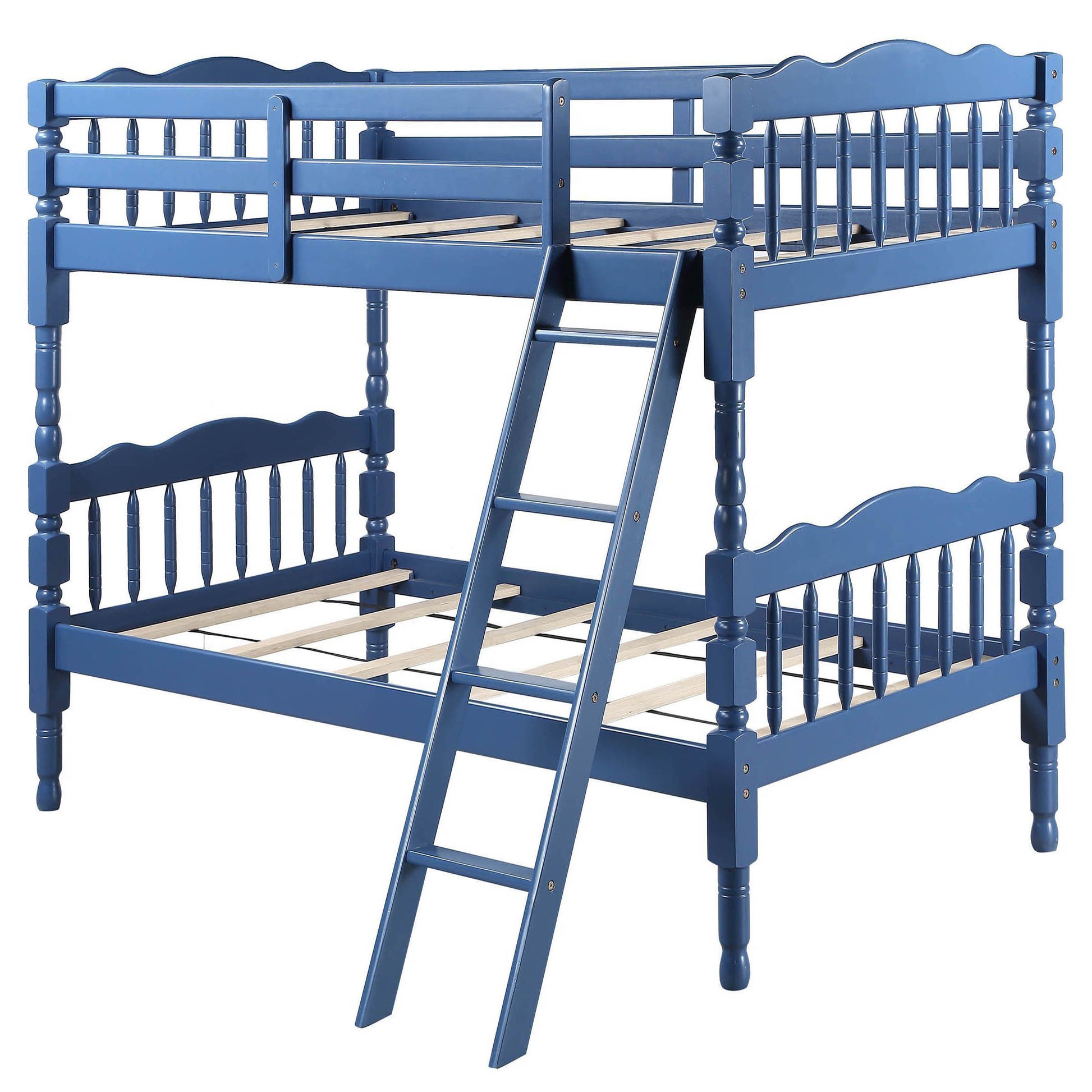 Blue Twin Over Twin Bunk Bed With Built In Ladder Blue Traditional Wood