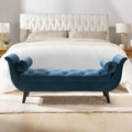 Alma Tufted Flared Arm Entryway Bench, Satin Teal Blue Velvet Blue Foam Velvet