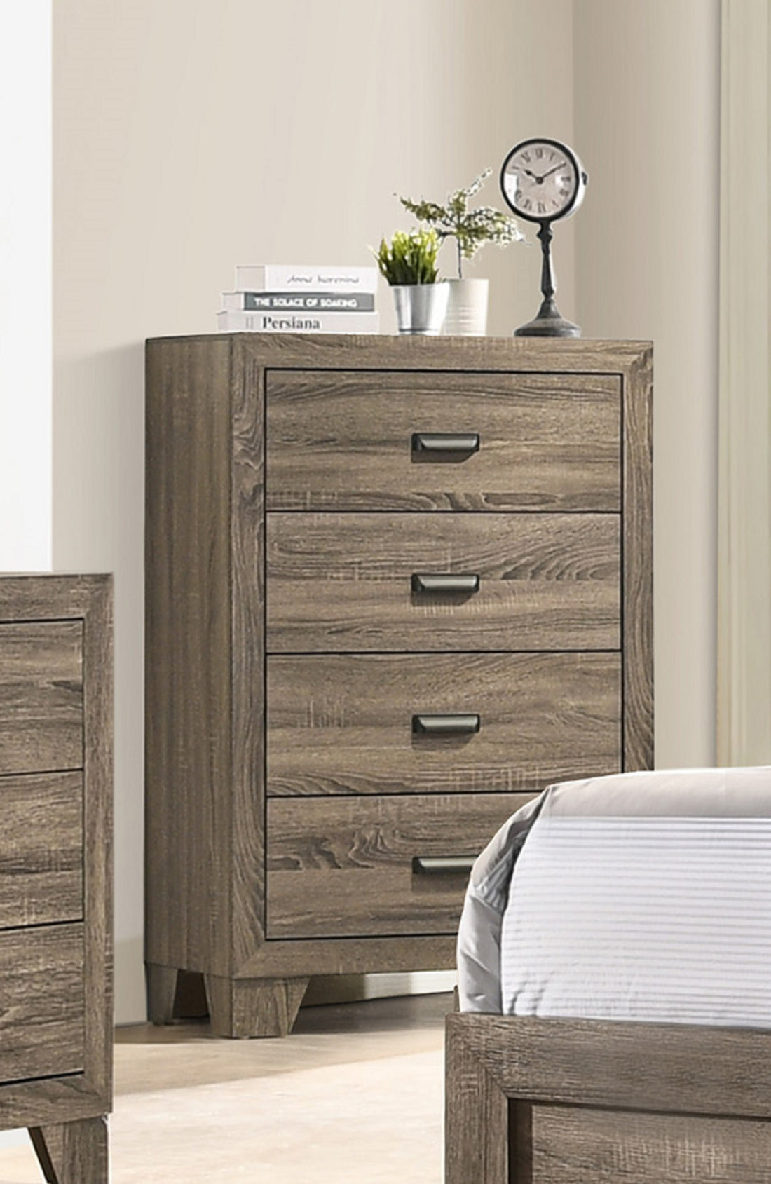 1Pc Contemporary 4 Drawer Tall Chest With Metal Hardware Rustic Gray Rustic Finish Bedroom Furniture Gray Gray Bedroom Contemporary Wood