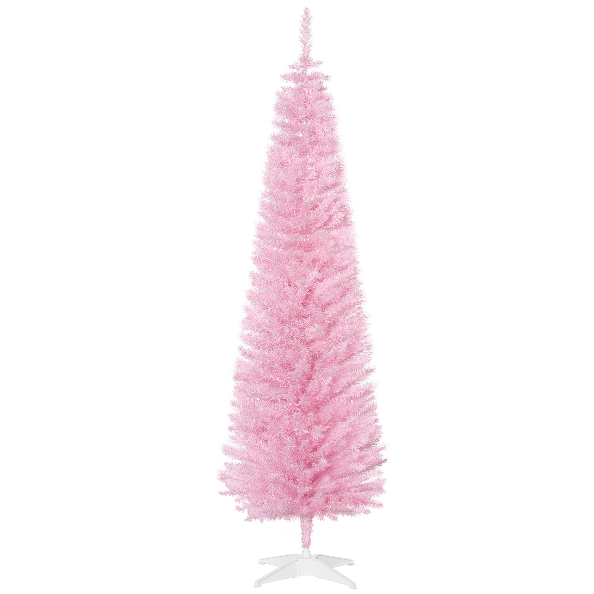 Homcom 6' Artificial Pencil Christmas Tree, Slim Xmas Tree With 390 Realistic Branch Tips And Plastic Stand, Pink Pink Plastic