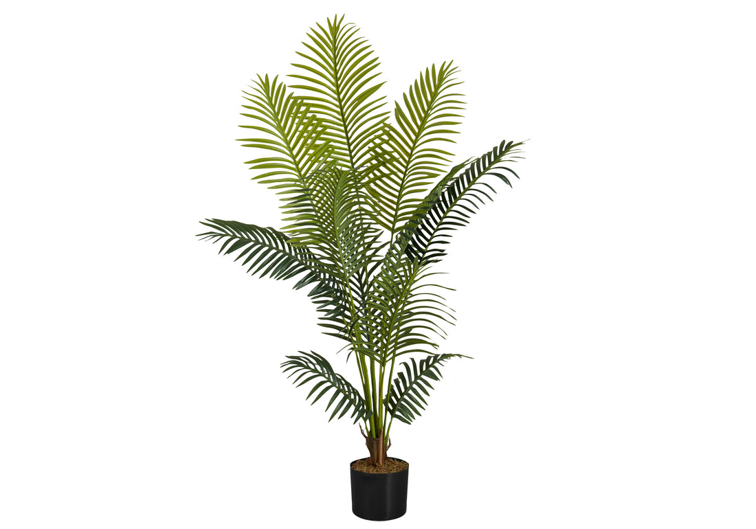 Artificial Plant, 57" Tall, Palm Tree, Indoor, Faux, Fake, Floor, Greenery, Potted, Real Touch, Decorative, Green Leaves, Black Pot Green Plastic