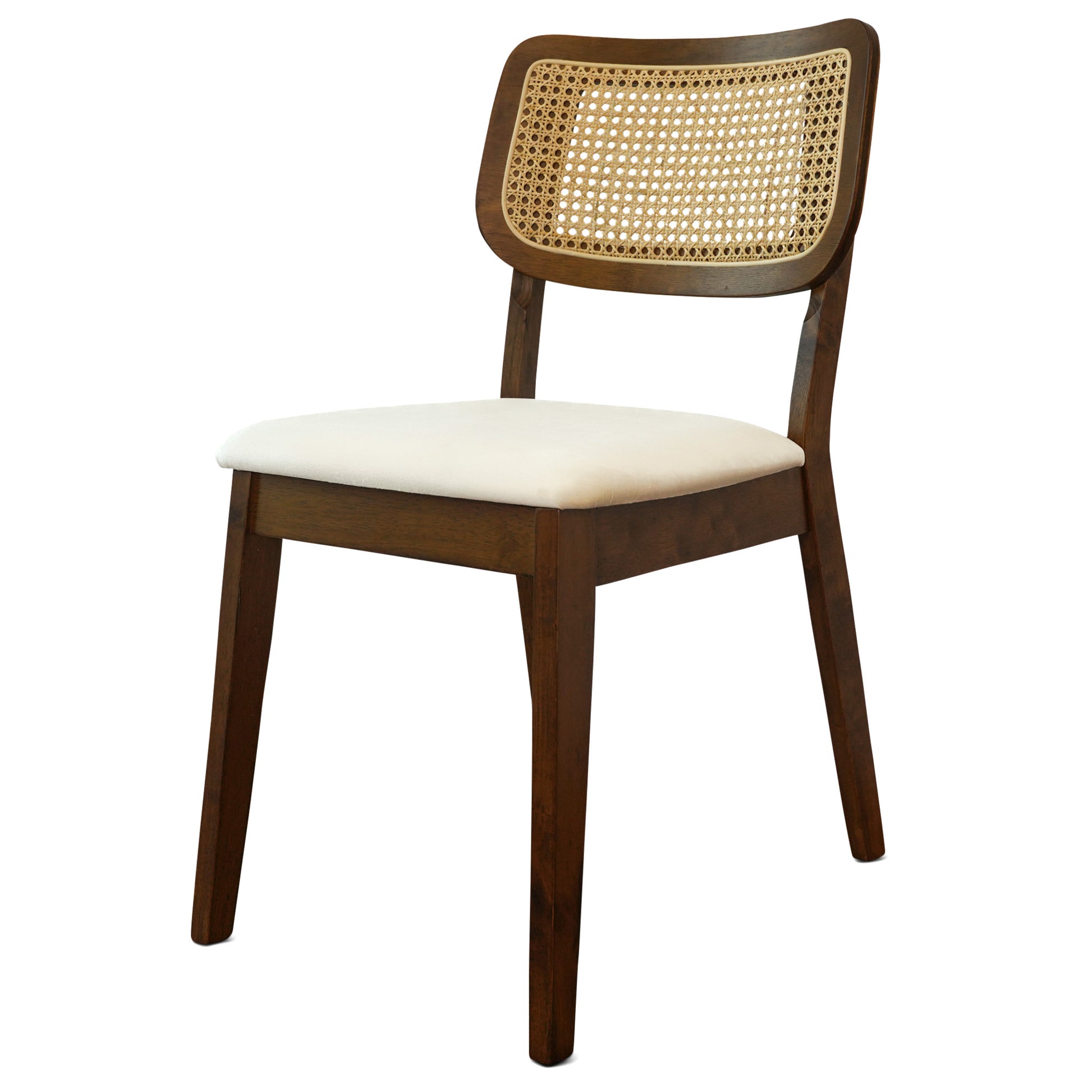 Kaden Cream Velvet Dining Chair Set Of 2 Solid Brown,Cream,Light Brown,Rustic Brown Dining Room Foam Wipe Clean Mid Century Modern Dining Chairs 1 Foam Solid Wood,Velvet,Wicker