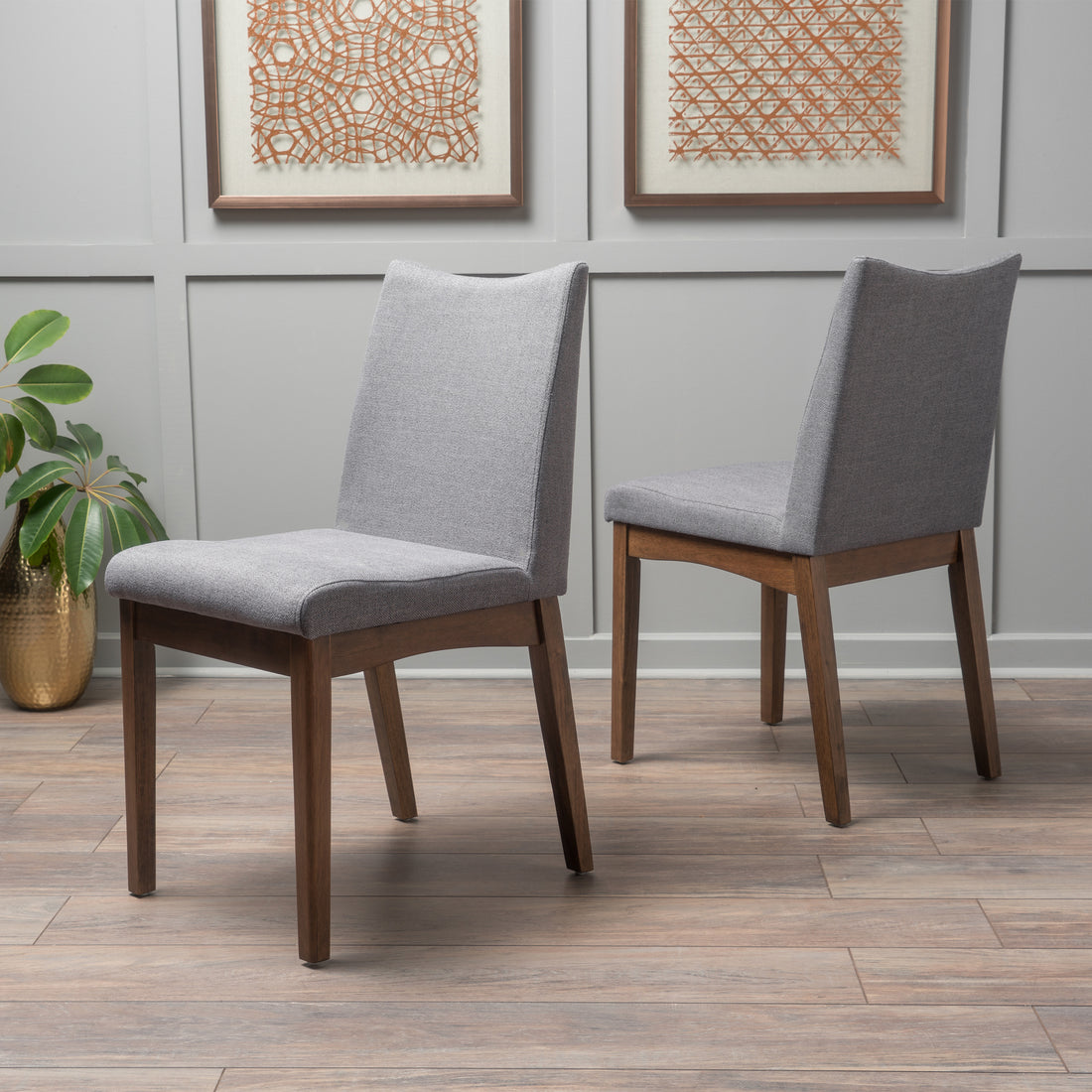 Dining Chair Set Of 2 Dark Grey Fabric