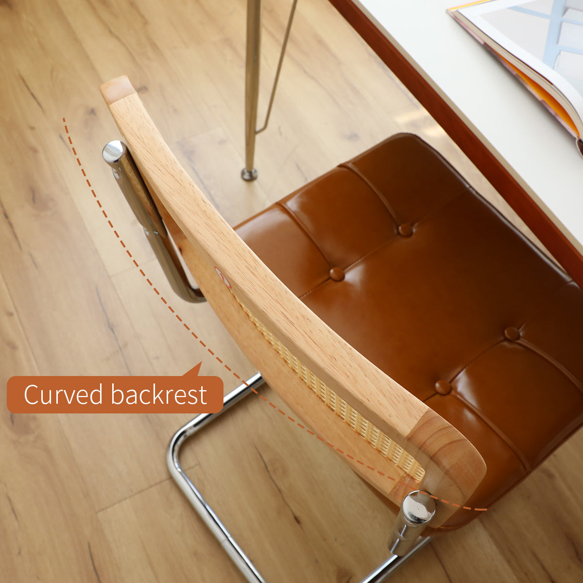 Dining Chairs Set Of 2, Fauex Leather Rattan Side Accent Chairs With Chrome Legs, Modern Mid Century Breuer Designed Chairs, Upholstered Dining Living Room Kitchen Chairs Brown 2Pcs Brown Faux