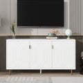 Modern Tv Stand With 3 Doors And Adjustable Shelves For Living Room, Fits Tvs Up To 70 Inches, White White 70 79 Inches Particle Board