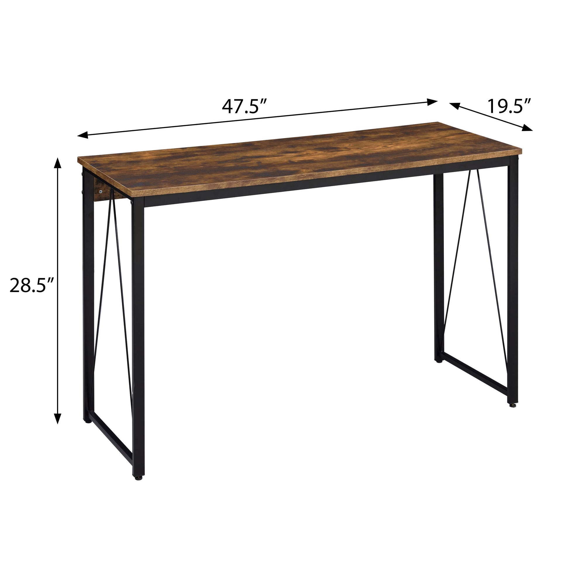Weathered Oak And Black 47.5" Writing Desk With Metal Sled Base Black Brown Writting Desk Office Industrial,Rustic Rectangular Desk Rectangular Wood Metal Sled