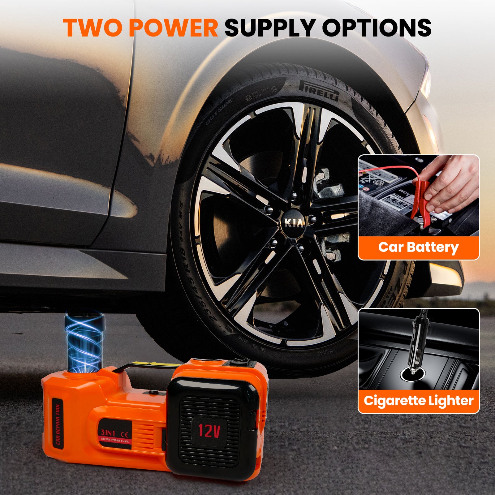 car jack that plugs into cigarette lighter 12V Electric Hydraulic 5 Ton Lift with Built-in Tire Inflator 3/4 / 7 Electric Car Jack Kit,5 Ton
