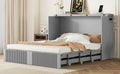 Queen Size Murphy Bed Wall Bed With Drawer And A Set Of Sockets & Usb Ports, Pulley Structure Design, Gray Queen Gray Plywood