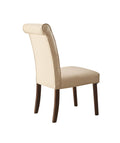 Beige Linen And Walnut Side Chair With Tufted Back Set Of 2 Solid Beige Dining Room Side Chair Solid Back Set Of 2 Wood Fabric