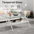 Rectangle Coffee Table With Tempered Glass Top And White Metal Legs, Modern Table For Living Roomtransparent Glass Transparent Tempered Glass