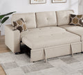 Beige Dorris Fabric Convertible Sectional Sofa Pull Out Bed Couch Storage Chaise Cup Holders 2Pc Sectional Living Room Beige Primary Living Space Tufted Back Contemporary,Modern L Shaped Square Arms Plywood 4 Seat