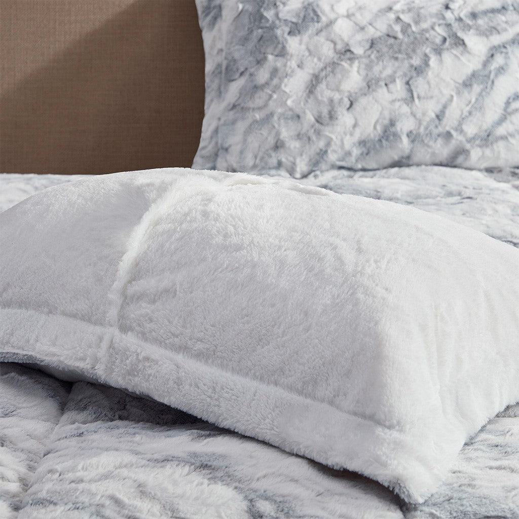 Marble Faux Fur Comforter Set King Grey Blue Marble