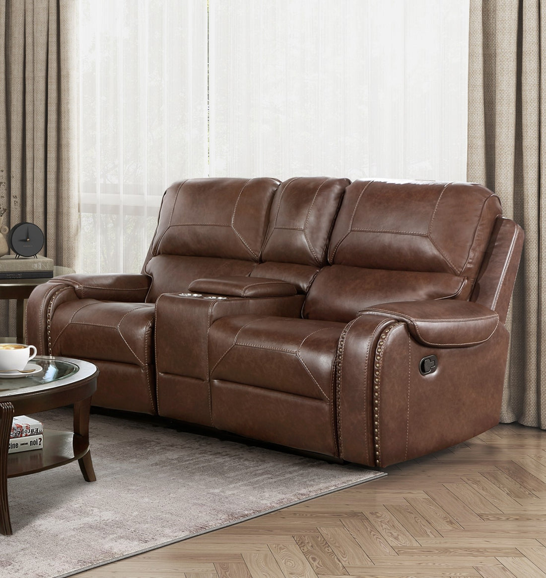 Comfortable Reclining Sofa 2Pc Set Brown Faux Leather Upholstered Dual Reclining Sofa Loveseat Trim, Power Usb Ports, Cupholders, Modern Living Room Furniture Brown Faux Leather Wood Primary Living Space Modern Plywood,Solid Wood 5 Seat